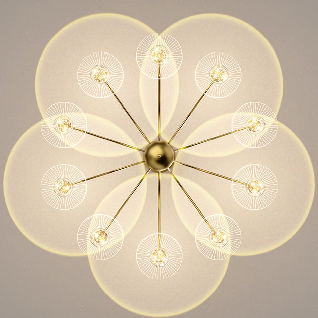 Zeitgenössische kreative Sonnenuntergang Projektion Hardware Lotusblatt Acryl LED Kronleuchter für Wohnzimmer 