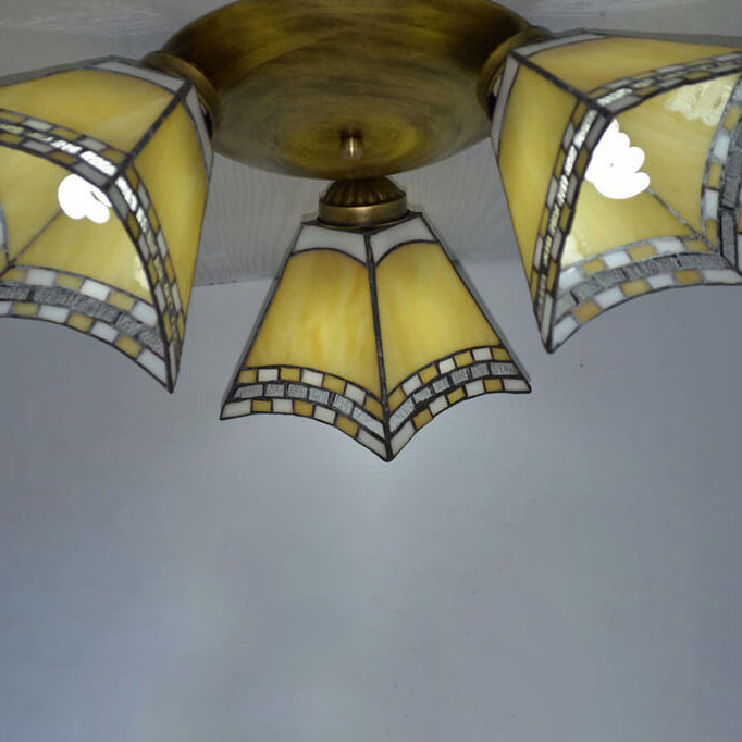 Éclairage semi-encastré à 3 lumières avec corne en verre teinté Tiffany Light Luxury 