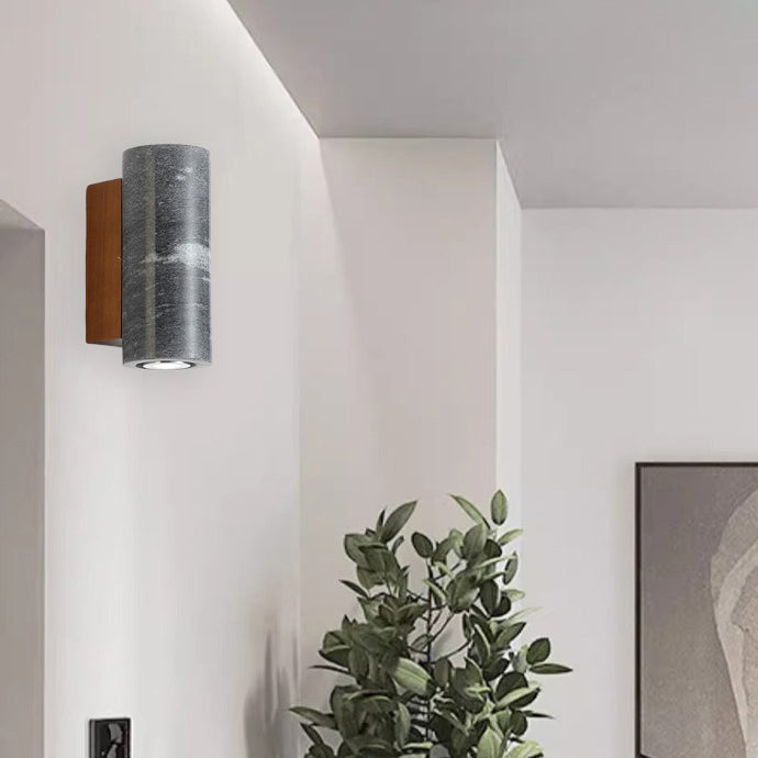 Moderne, rechteckige Wandleuchte aus Kalkstein-Walnussholz im Mid-Century-Stil mit 1 Licht für den Flur 