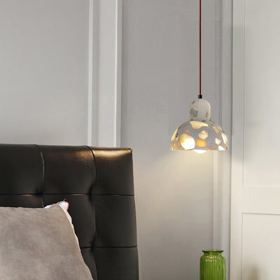 Moderne minimalistische runde Halbkugel Zement Massivholz 1-Licht Pendelleuchte für Schlafzimmer