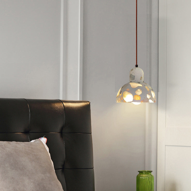 Moderne minimalistische runde Halbkugel Zement Massivholz 1-Licht Pendelleuchte für Schlafzimmer