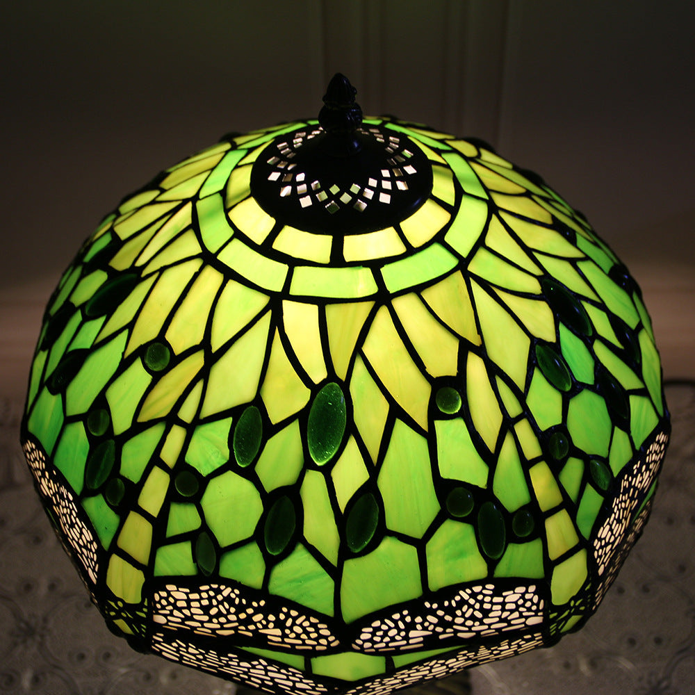 Lampe de table 1 lumière avec base en résine et vitrail Tiffany traditionnel libellule pour maison ou bureau 
