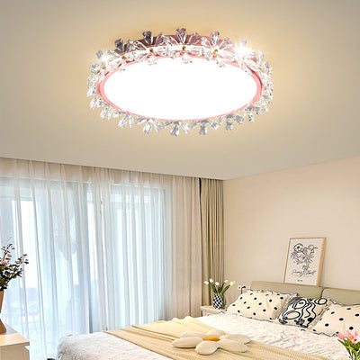 Lámpara de Techo LED Redonda de Flores de Hierro Acrílico Plástico de Lujo Moderno para Dormitorio 