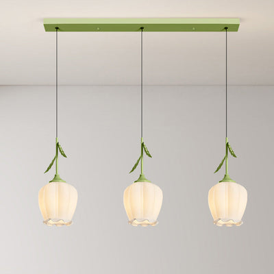 Zeitgenössischer kreativer Blumen-Glas-Eisen-Blätter-Entwurf 3-Licht-Insel-Licht-Kronleuchter für Wohnzimmer 