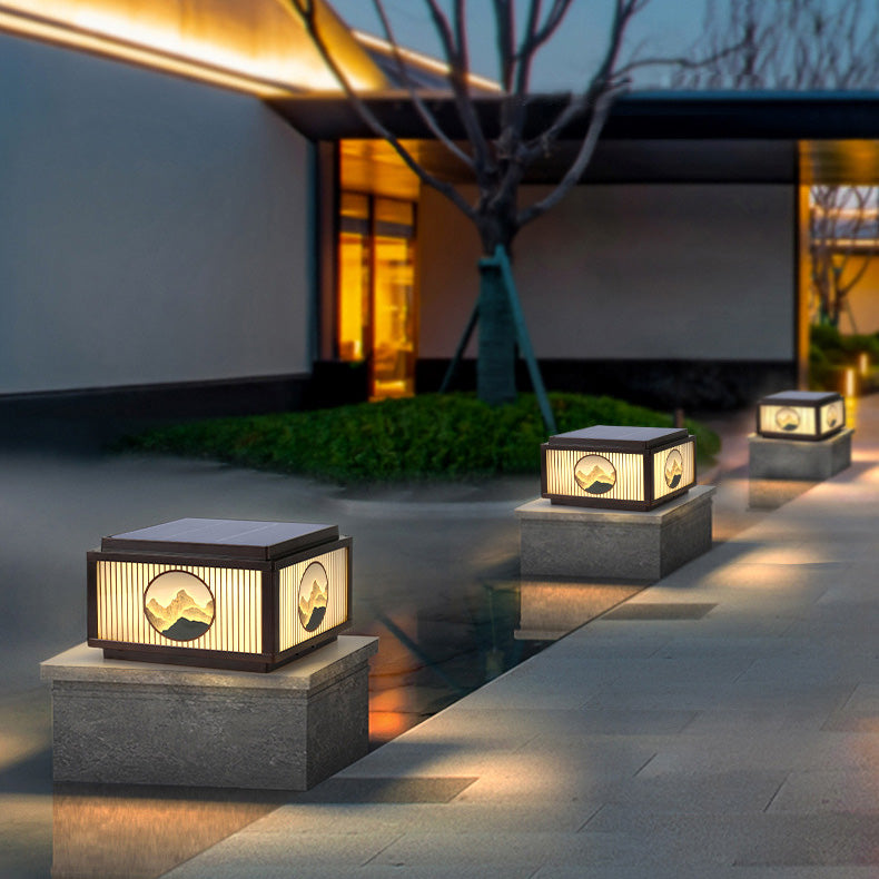 ضوء رأس عمود LED زجاجي ألمنيوم مربع مقاوم للماء بالطاقة الشمسية بحد أدنى حديث للحديقة 