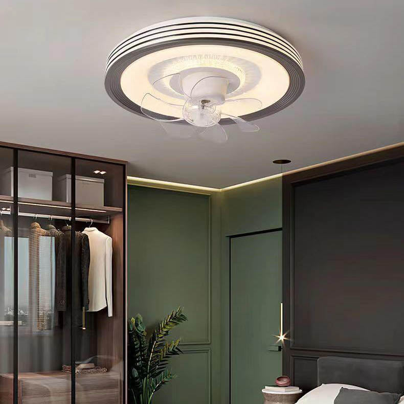 Modern Minimalist Round Hardware LED Flush Mount Ceiling Fan Light For Living Room