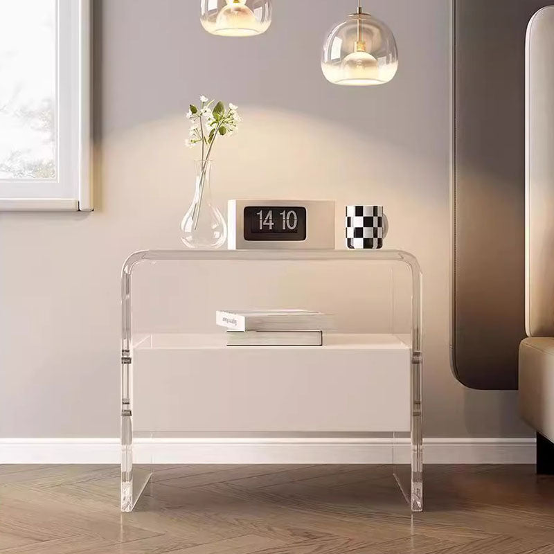 Modern Minimalist Rectangular Acrylic MDF Pine Wood Nightstand 1-Shelf For Bedroom