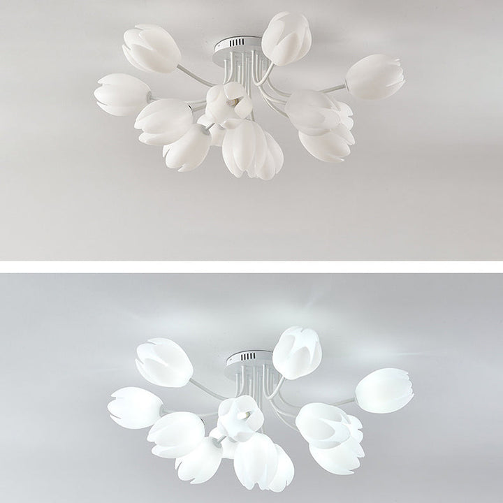 Modern Art Deco Tulip Flower Design 3/7/11/13 Light Semi-Flush Mount Ceiling Light For Living Room