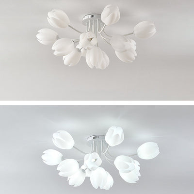 Modern Art Deco Tulip Flower Design 3/7/11/13 Light Semi-Flush Mount Ceiling Light For Living Room