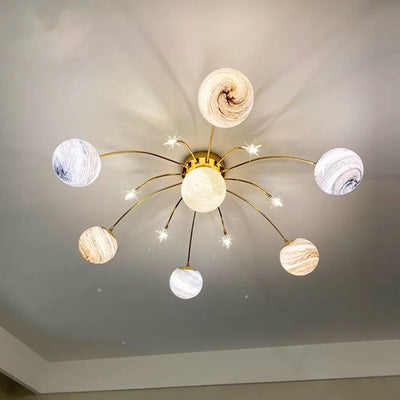 Zeitgenössische Creative Planet Kids Eisen Glas 13-Licht Semi-Flush Mount Deckenleuchte für Schlafzimmer 