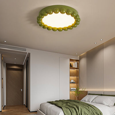 French Modern Cream Disc Glass Steel Acrylic LED Flush Mount Ceiling Light