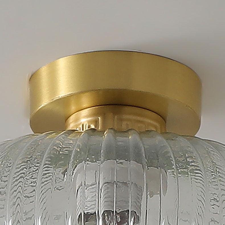 Traditionelle chinesische Laterne, sphärisches Kupferglas, 1-flammig, halbbündige Deckenleuchte für Schlafzimmer 