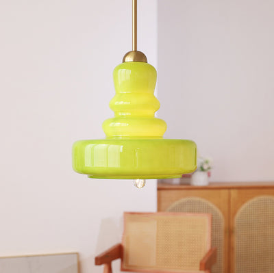 Modern Colorful Glass Gourd Shade 1-Light Pendant Light