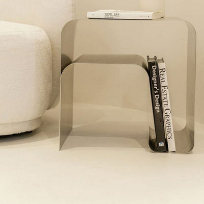 Table d'appoint moderne minimaliste en acier inoxydable incurvé avec étagères de rangement pour salon 
