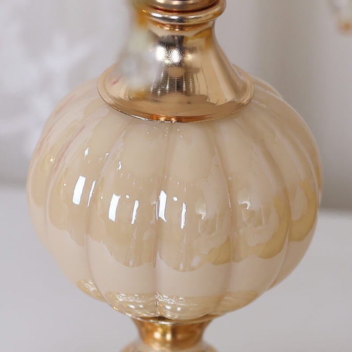 Traditional Vintage Fabric Floral Glass Hardware Plating 1-Light Table Lamp for Bedroom
