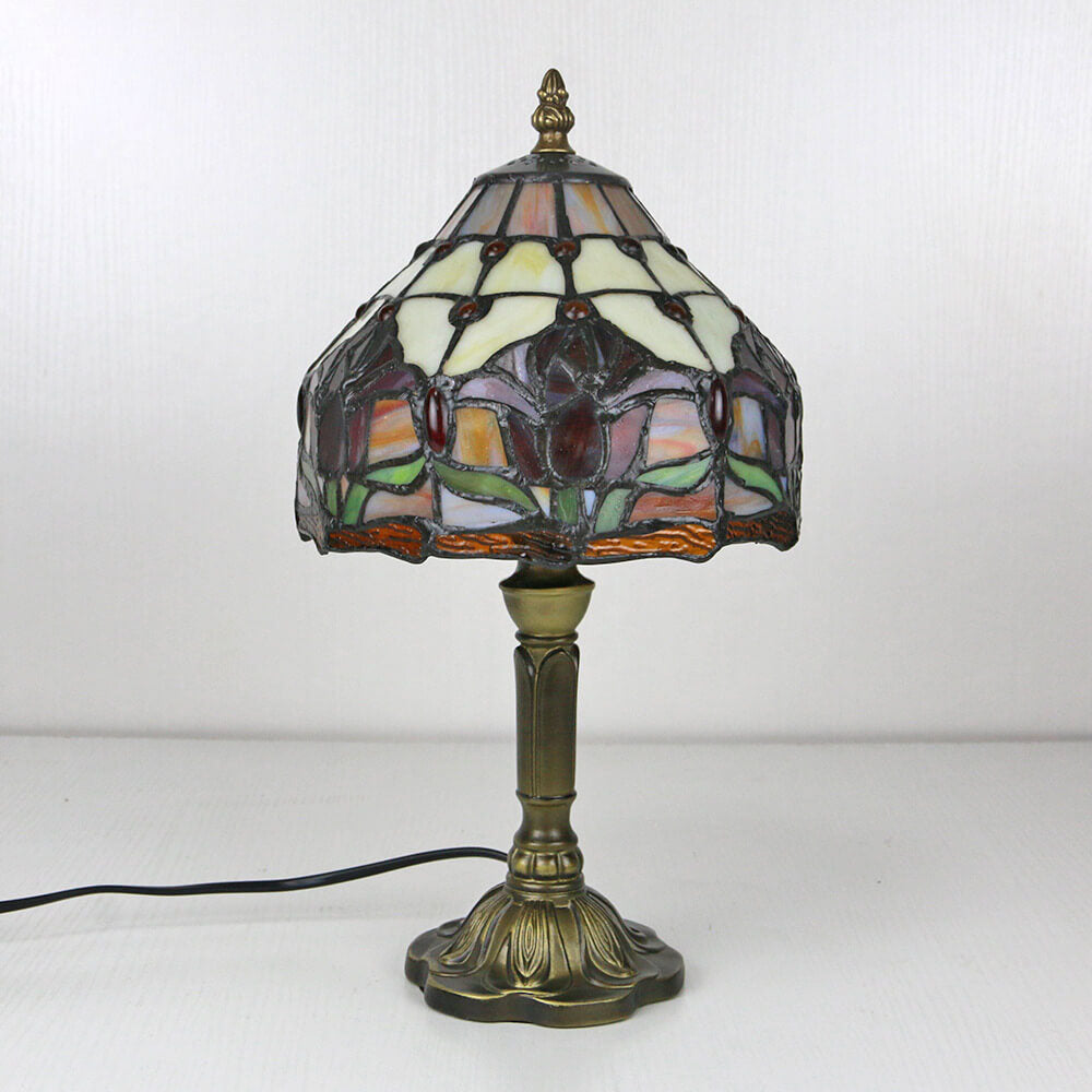 Vintage Tiffany Tierblumen Dekoration Buntglas Kuppel 1-Licht Tischlampe 