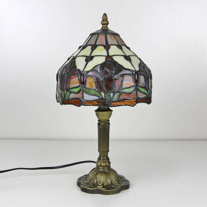 Vintage Tiffany Tierblumen Dekoration Buntglas Kuppel 1-Licht Tischlampe 