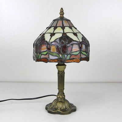 Vintage Tiffany Animal Flower Decoration Stained Glass Dome 1-Light Table Lamp