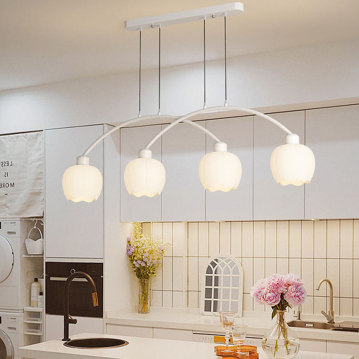 Modern Minimalist Flower Cup Iron Glass 3/4 Light Island Light Chandelier For Dining Room