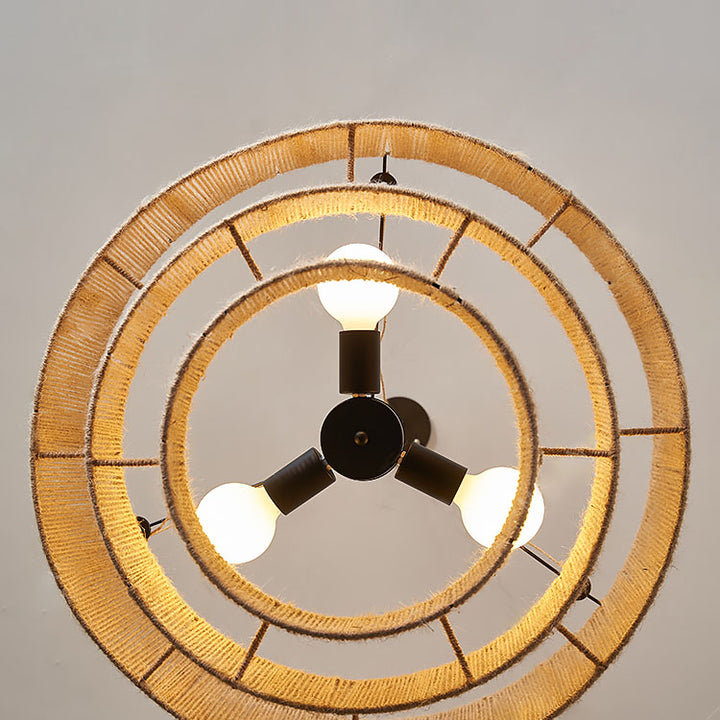 Zeitgenössische Boho Eisen Kordel Runde 3-Licht Pendelleuchte Für Esszimmer 