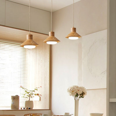 Bol japonais traditionnel en bois de caoutchouc conique 1/2/3 lumière suspension lustres pour salle à manger 