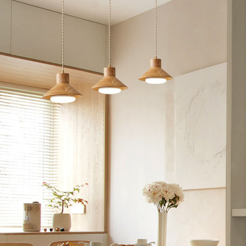Bol japonais traditionnel en bois de caoutchouc conique 1/2/3 lumière suspension lustres pour salle à manger 