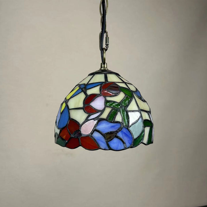 Traditionelle Tiffany Runde Kuppel Petunia Barock Zink Buntglas 1-Licht Pendelleuchte für Wohnzimmer 