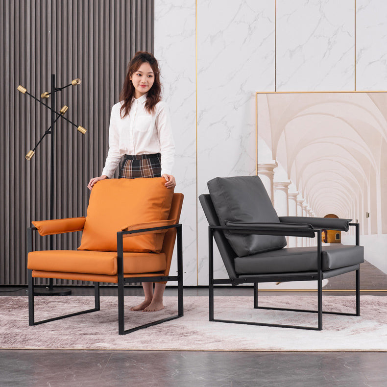 Contemporary Scandinavian Fabric Velvet Faux Leather Carbon Steel Latex Sponge Square Accent Chair Backrest Armrest For Living Room