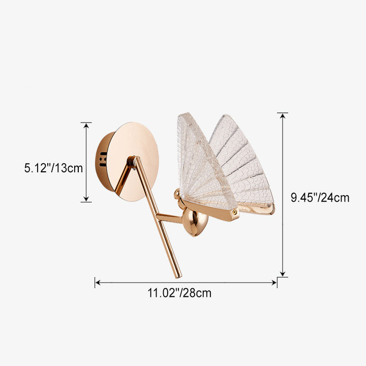 Applique murale LED en alliage de zinc Art Déco moderne en forme de papillon pour salon 