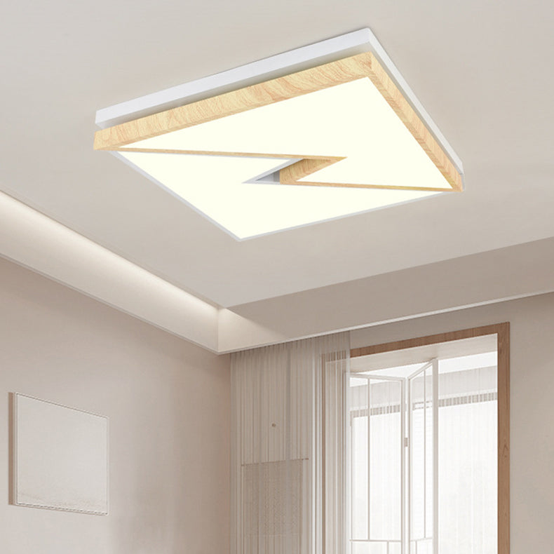 Zeitgenössische nordische quadratische rechteckige Holzmaserung Blitz Eisen Acryl LED Unterputz Deckenleuchte für Wohnzimmer 