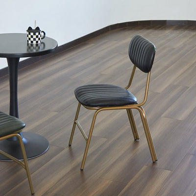 Chaise de salle à manger contemporaine en cuir industriel avec dossier et repose-pieds en fer carré à rayures elliptiques 