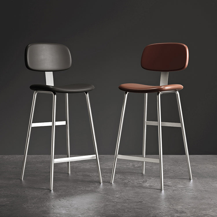 Tabouret de bar contemporain en cuir PU incurvé avec pieds en fer, dossier et repose-pieds pour salle à manger 