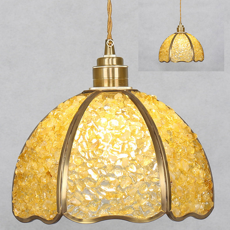 Lámpara colgante moderna de arte deco de media esfera de cobre con cristal de 1 luz para comedor 