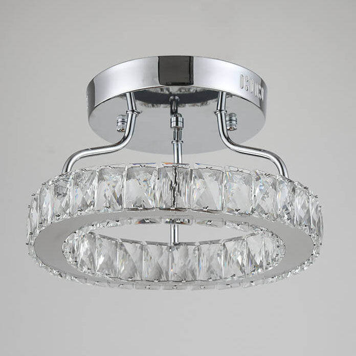 Modern Classic Crystal Round Chrome LED Semi-Flush Mount Ceiling Light