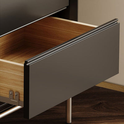 Table de chevet rectangulaire en bois et acier inoxydable minimaliste moderne à 2 tiroirs pour salon 