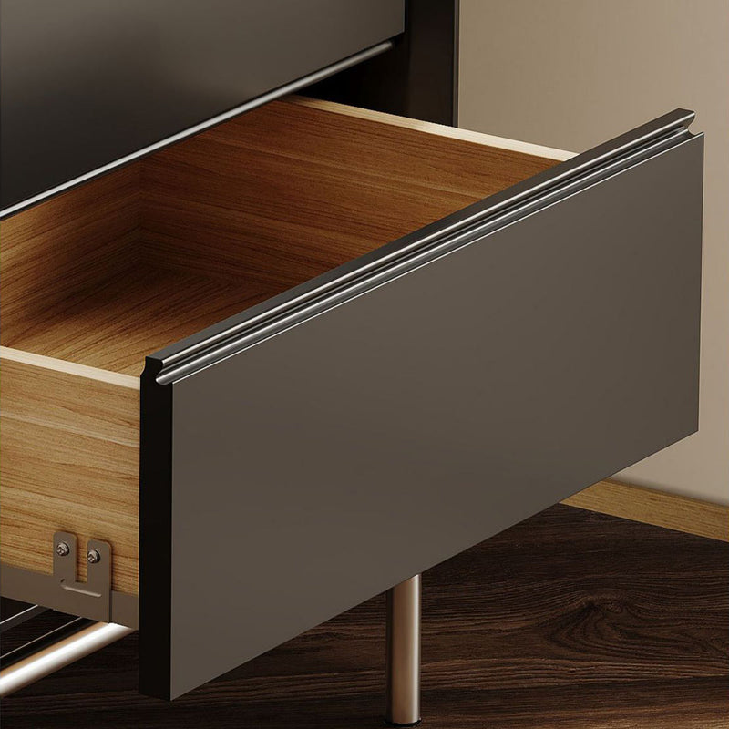 Table de chevet rectangulaire en bois et acier inoxydable minimaliste moderne à 2 tiroirs pour salon 