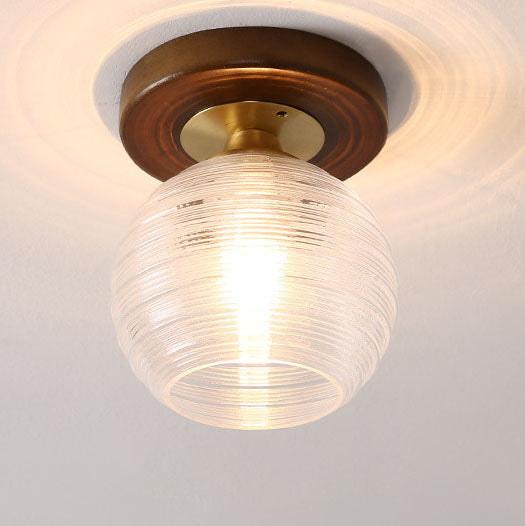 Modern Transitional Glass Cup Shape Solid Wood 1-Light Semi-Flush Mount Ceiling Light For Living Room