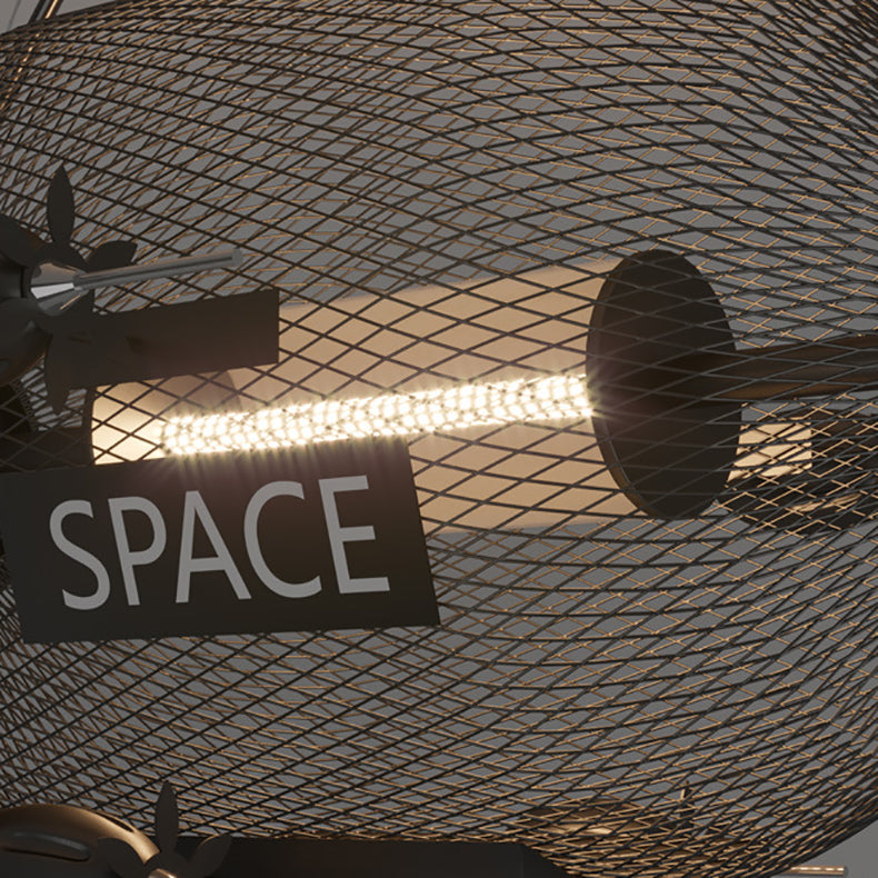 モダンアールデコ鉄ガラスPVC宇宙船LEDペンダントライト寝室用