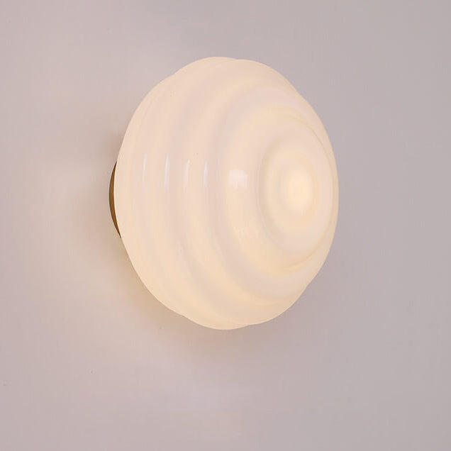 Nordic Cream Wave Round Glass Lampshade 1-Light Wall Sconce Lamp