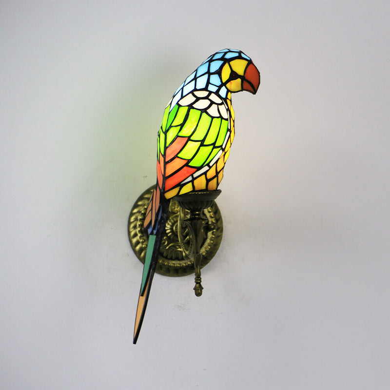 Tiffany Vintage Parrot Stained Glass 1-Light Wall Sconce Lamp