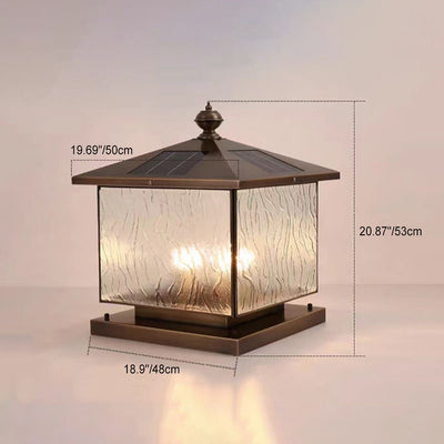 Luz de Poste de Cabeza de Vidrio Texturizado Cuadrado Solar Tradicional Europeo 1/2 para Patio Exterior 