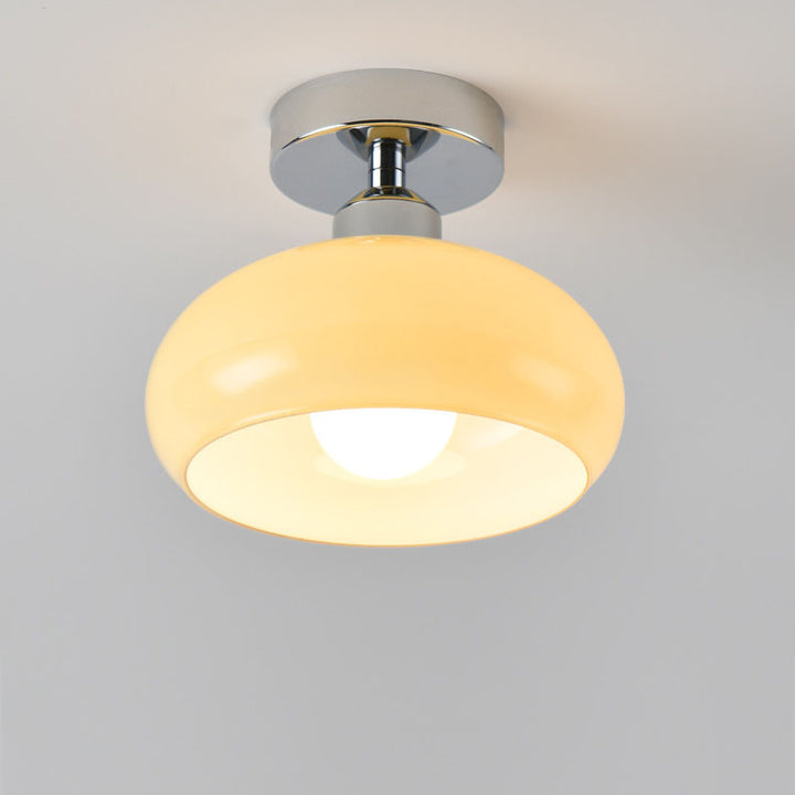 Moderne Einfachheit Runde Hardware Glas 1-Licht Semi-Flush Mount Deckenleuchte für das Schlafzimmer 