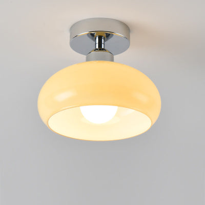 Modern Simplicity Round Hardware Glass 1-Light Semi-Flush Mount Ceiling Light For Bedroom