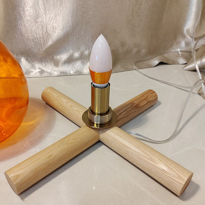 Modern Art Deco Fire Wood Glass 1-Light Table Lamp For Living Room