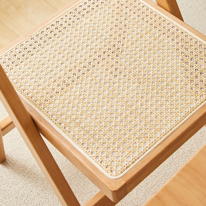 Silla de comedor vintage tradicional cuadrada de ratán PE y madera de caucho con respaldo para comedor 