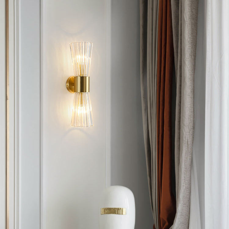 Lámpara de Aplique de Pared Contemporánea de Lujo con Cristal Acanalado Luminosa de 2 Luces para Dormitorio 