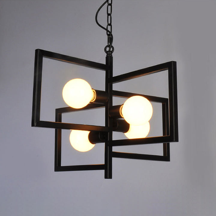 Chandelier moderne minimaliste carré en fer à 4 lumières pour salon 