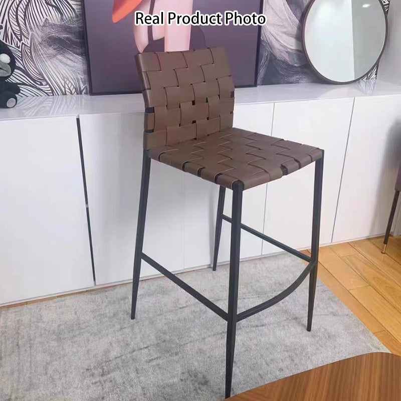 Contemporary Luxury Square Saddle-Style Faux Leather Metal Bar Stool Backrest Footrest For Dining Room