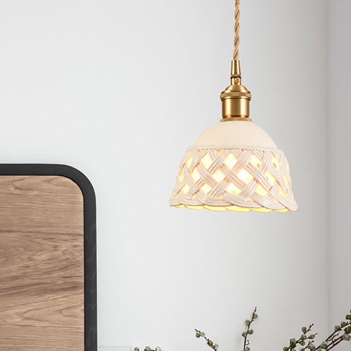 Suspension à 1 lumière pour salle à manger avec bol rond en fil de fer torsadé tressé en fer nordique contemporain 