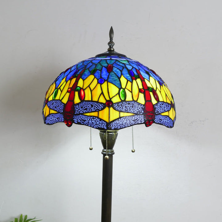 Lámpara de pie de 3 luces de vidrio de hierro con columna tradicional Tiffany para sala de estar 
